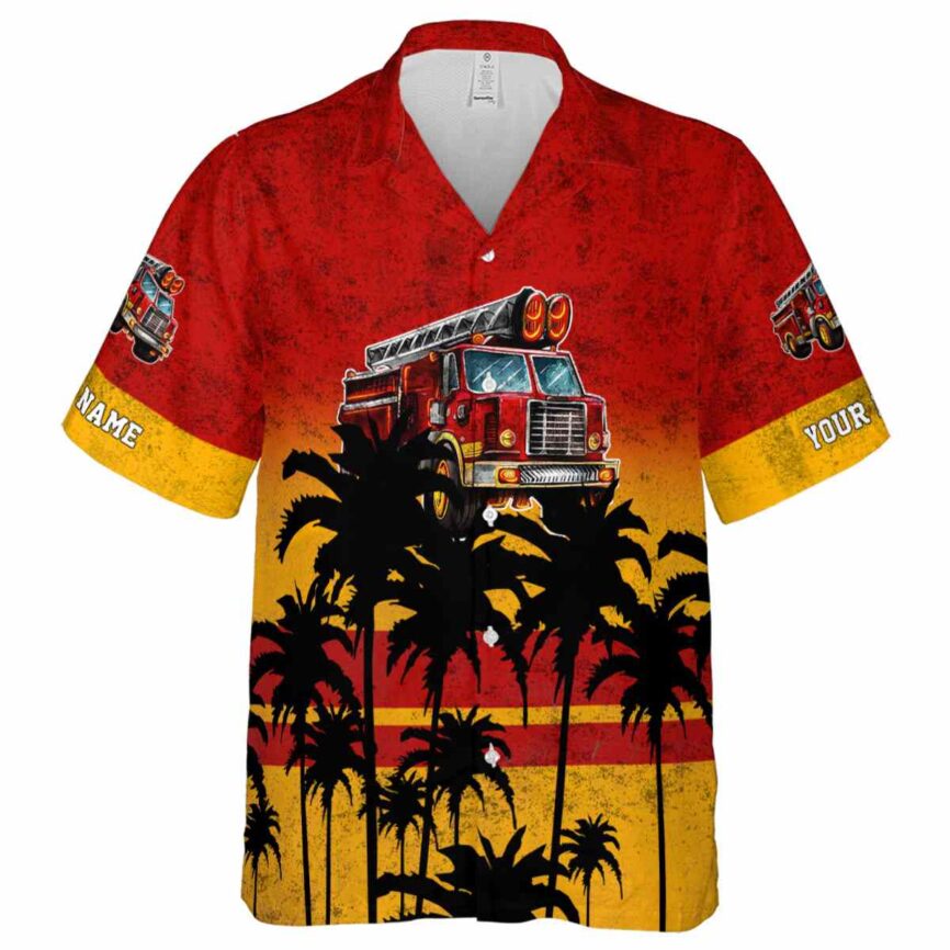 Custom Fire Truck Sunset Gradient Hawaiian Shirt Fashion forward