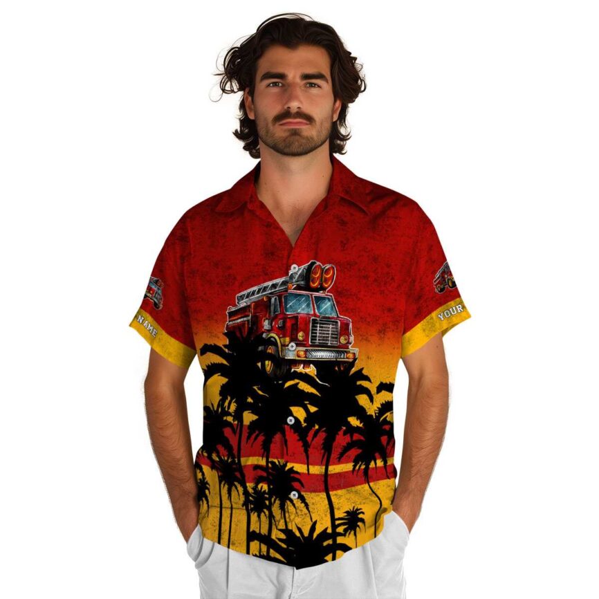 Custom Fire Truck Sunset Gradient Hawaiian Shirt New Arrival