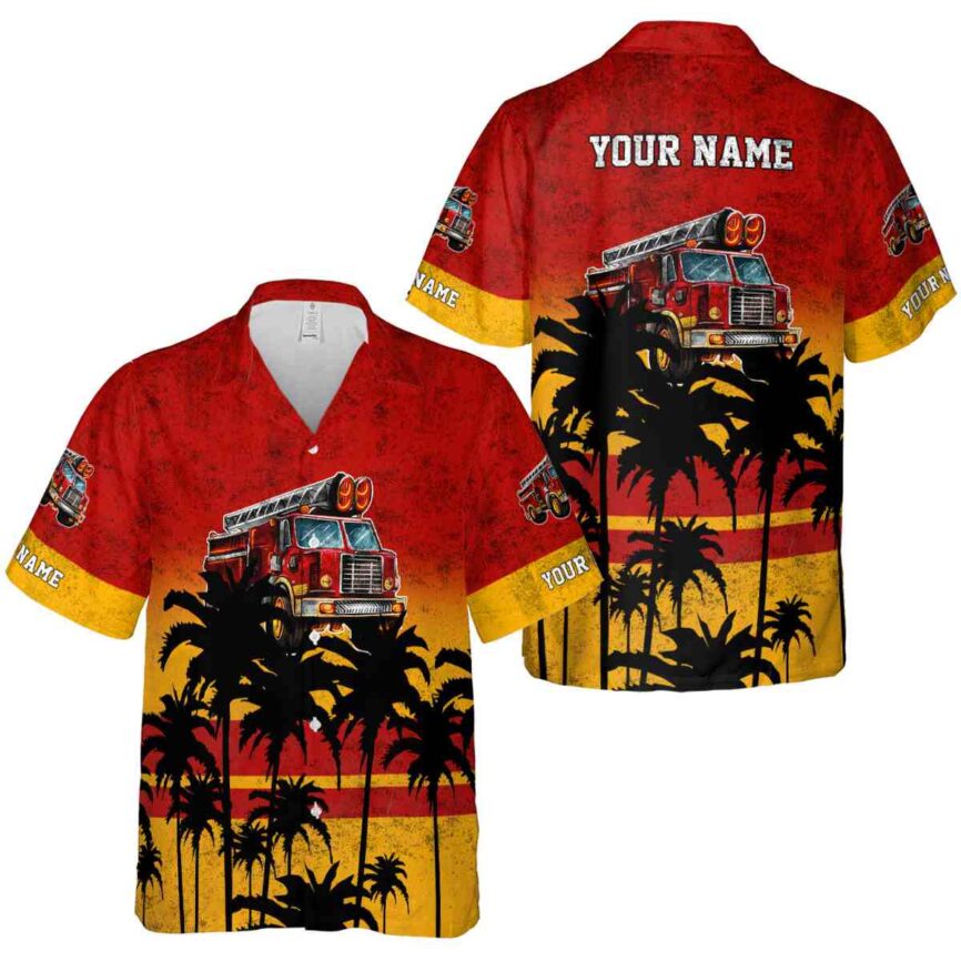 Custom Fire Truck Sunset Gradient Hawaiian Shirt Premium grade