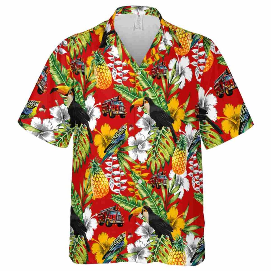 Custom Fire Truck Toucan Bird Hawaiian Shirt Fashion forward