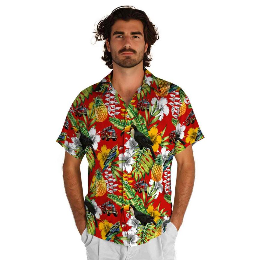 Custom Fire Truck Toucan Bird Hawaiian Shirt New Arrival