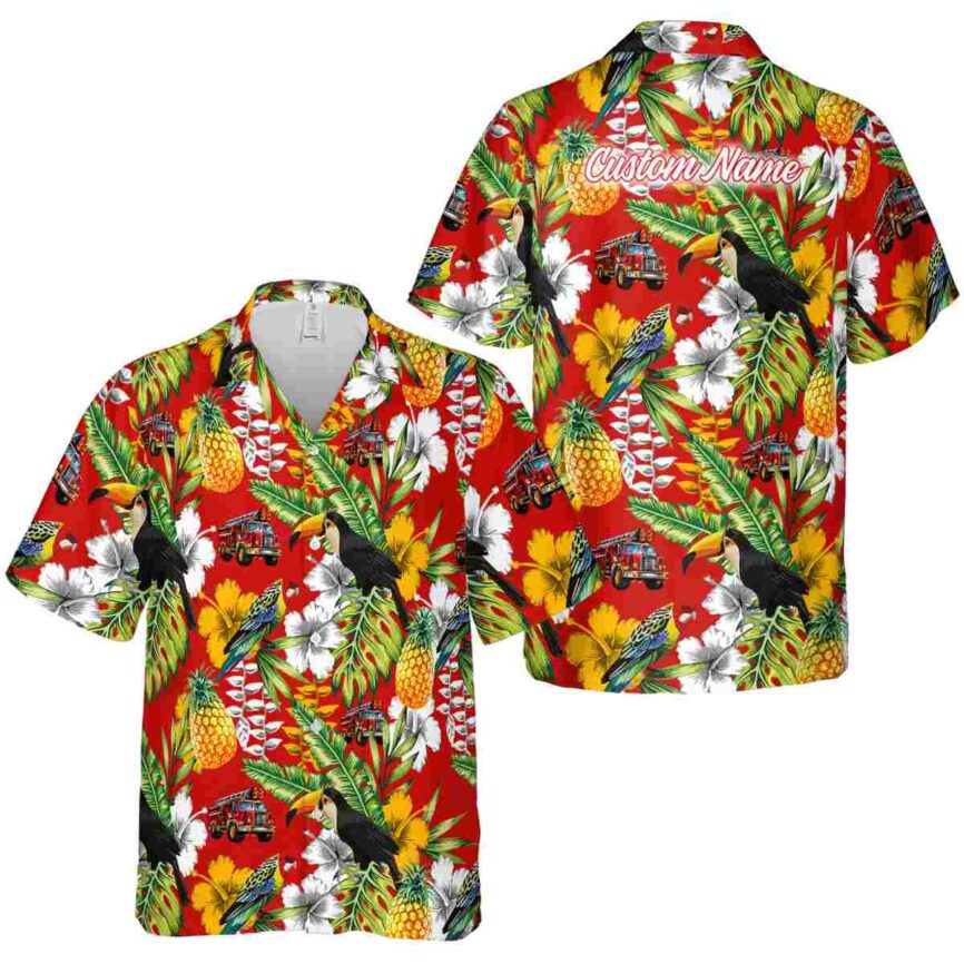 Custom Fire Truck Toucan Bird Hawaiian Shirt Premium grade