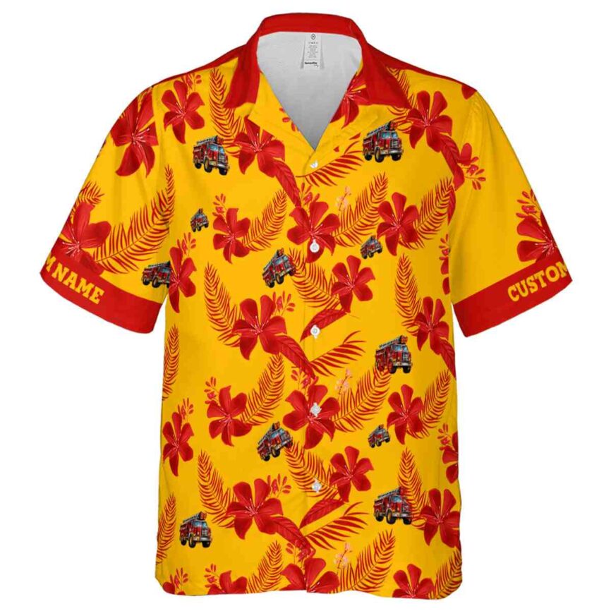 Custom Fire Truck Tropical Flower Hawaiian Shirt Fashion forward