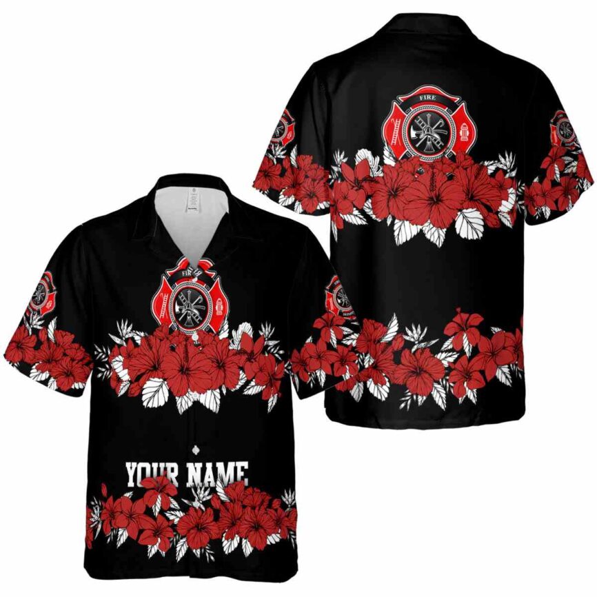 Custom Firefighter Hibiscus Band Hawaiian Shirt Premium grade