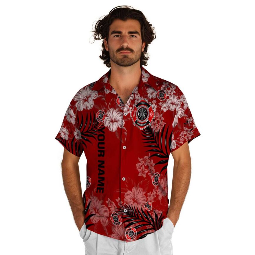 Custom Firefighter Hibiscus Pattern Hawaiian Shirt New Arrival