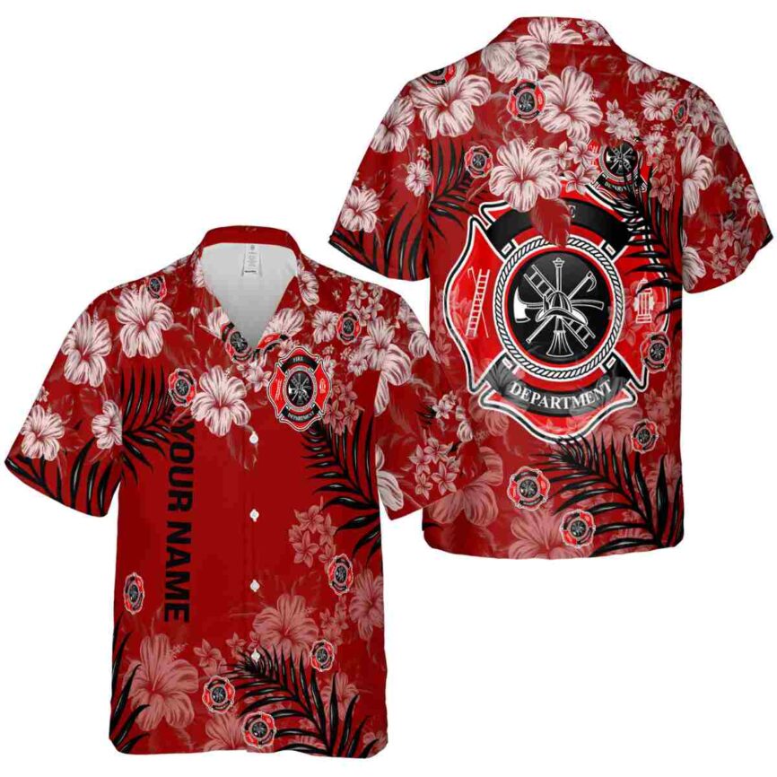 Custom Firefighter Hibiscus Pattern Hawaiian Shirt Premium grade