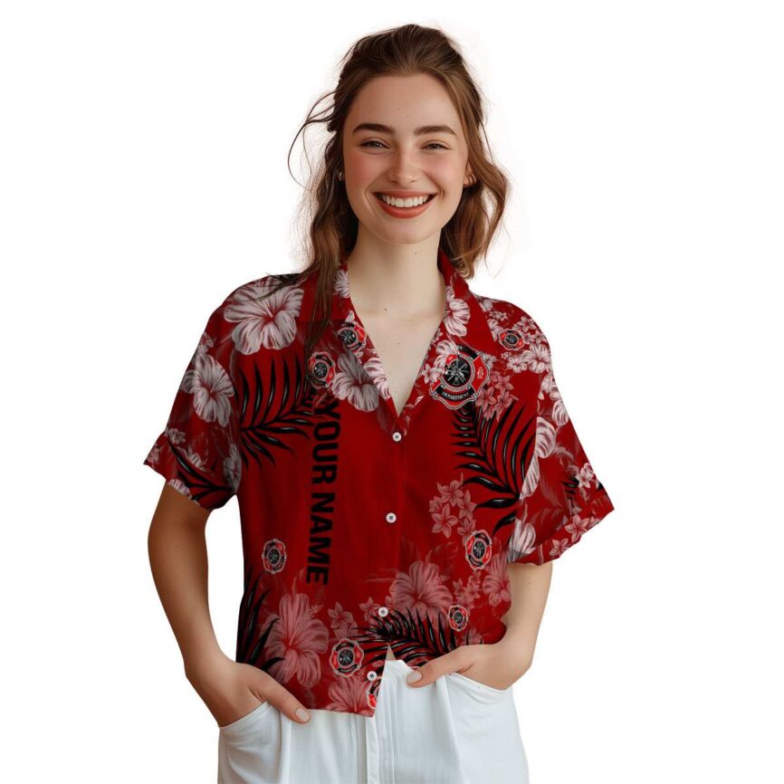 Custom Firefighter Hibiscus Pattern Hawaiian Shirt Top rated