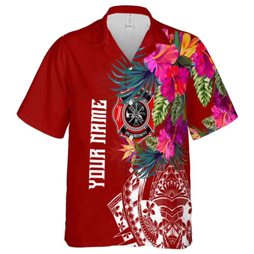 Custom Firefighter Polynesian Flowers Hawaiian Shirt Fashion forward