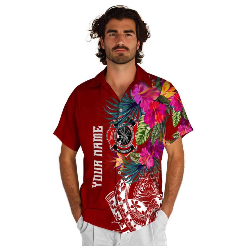 Custom Firefighter Polynesian Flowers Hawaiian Shirt New Arrival