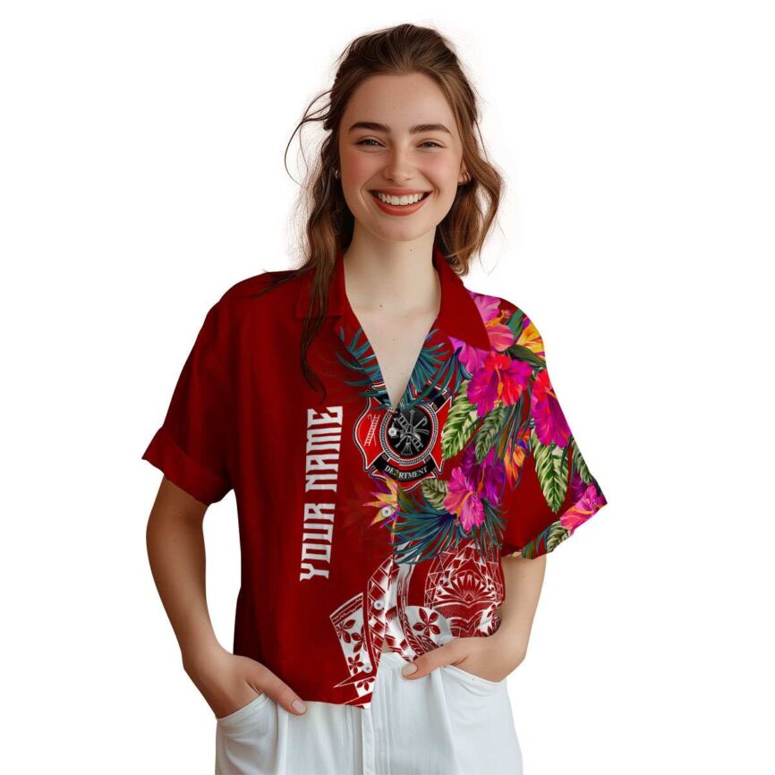 Custom Firefighter Polynesian Flowers Hawaiian Shirt Top rated