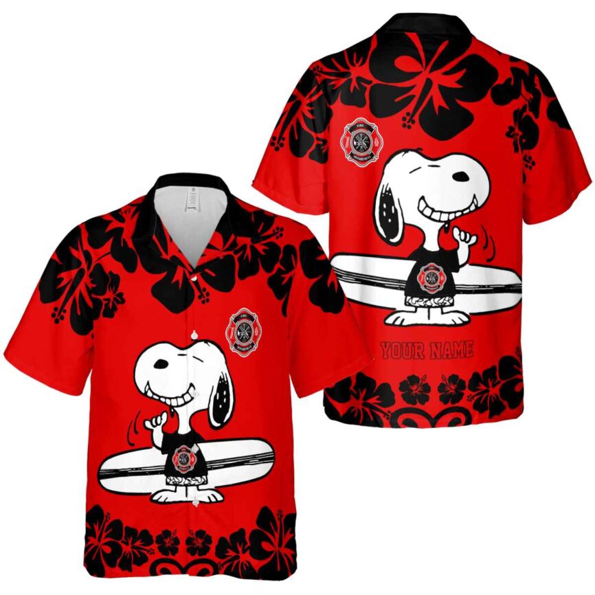 Custom Firefighter Surfing Snoopy Hawaiian Shirt Premium grade