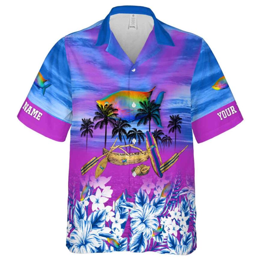 Custom Fish Sunset Beach Canoe Hawaiian Shirt Fashion forward