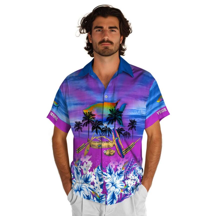 Custom Fish Sunset Beach Canoe Hawaiian Shirt New Arrival