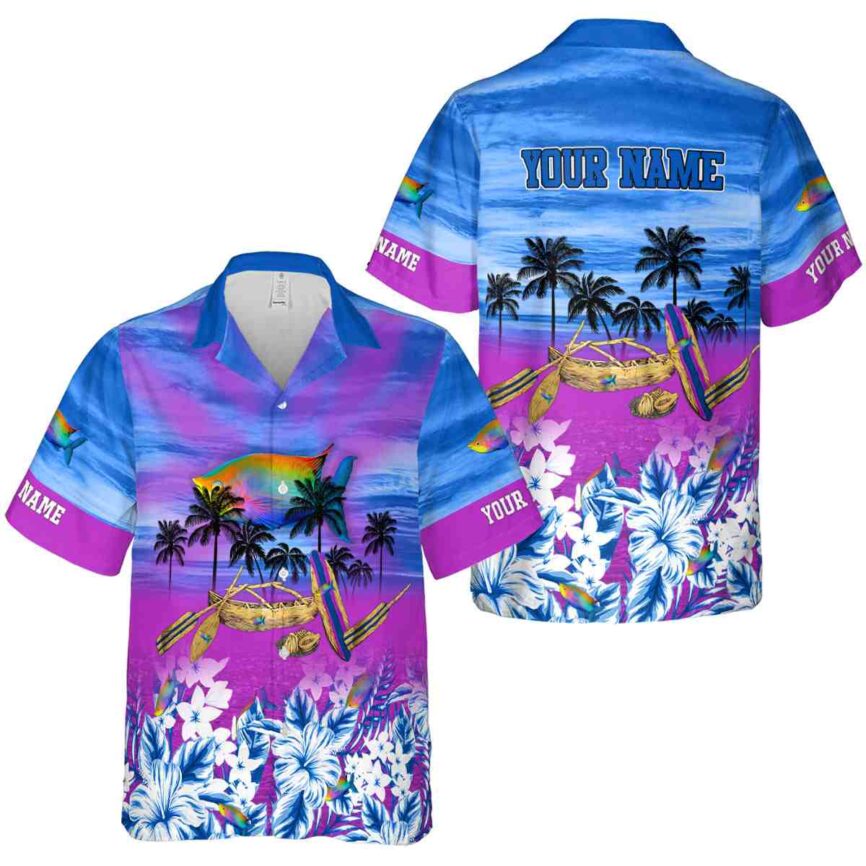 Custom Fish Sunset Beach Canoe Hawaiian Shirt Premium grade