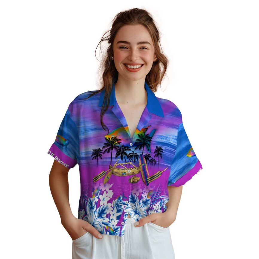 Custom Fish Sunset Beach Canoe Hawaiian Shirt Top rated