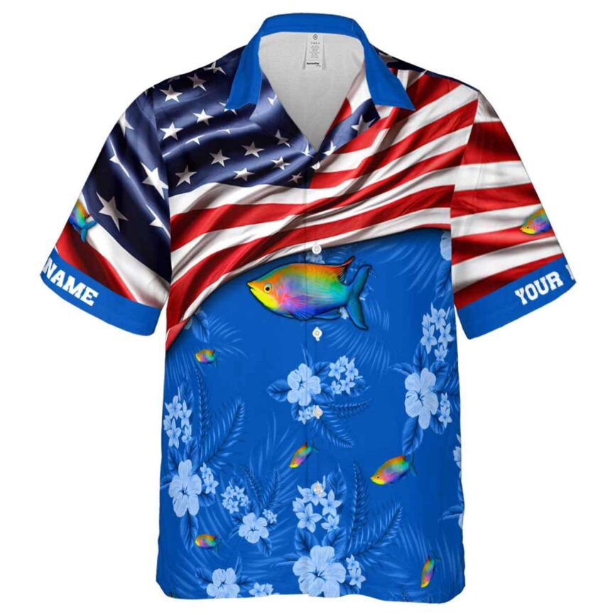 Custom Fish US Flag Themed Hawaiian Shirt Fashion forward