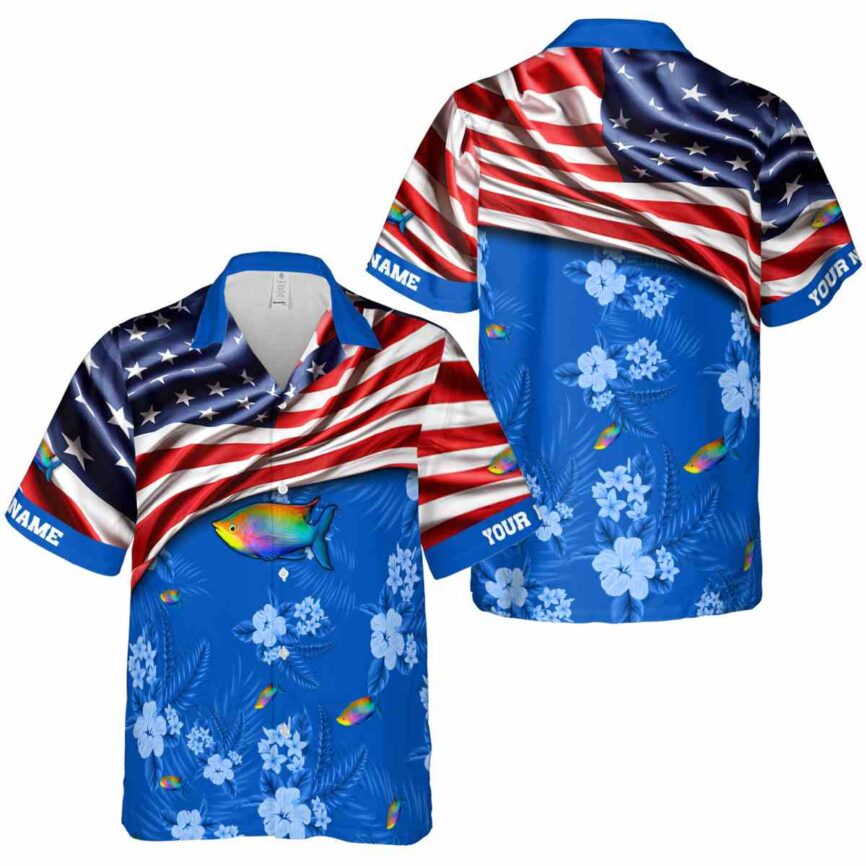 Custom Fish US Flag Themed Hawaiian Shirt Premium grade