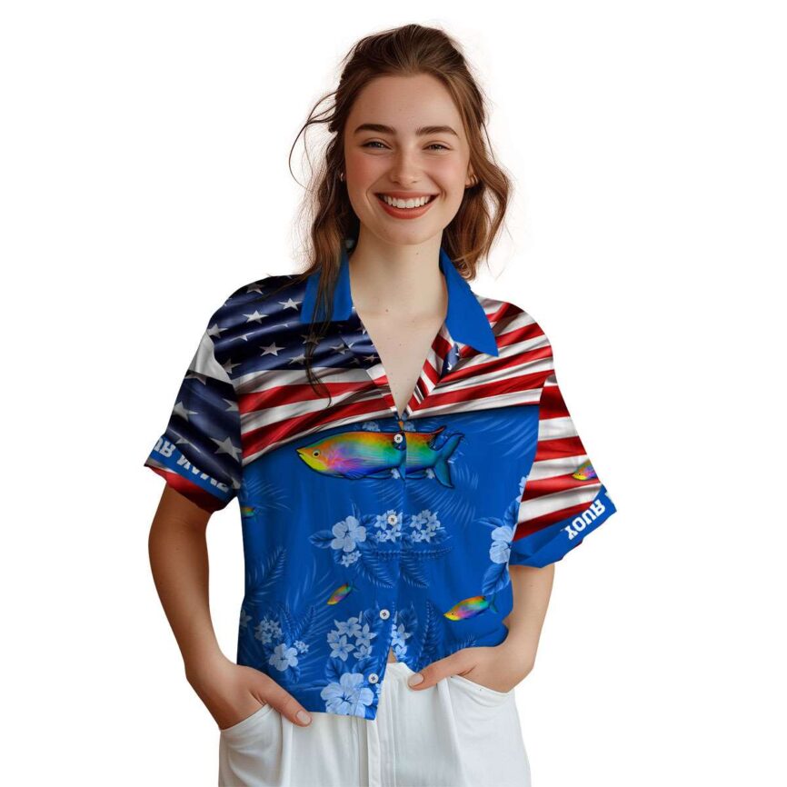 Custom Fish US Flag Themed Hawaiian Shirt Top rated