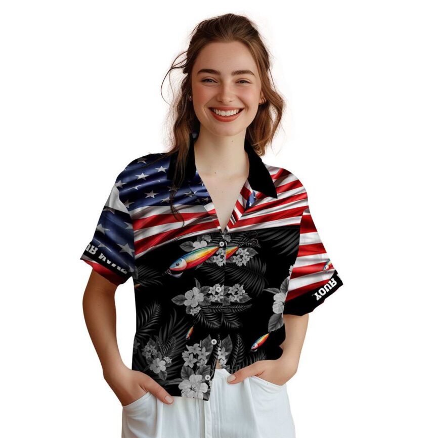 Custom Fishing US Flag Themed Hawaiian Shirt Top rated