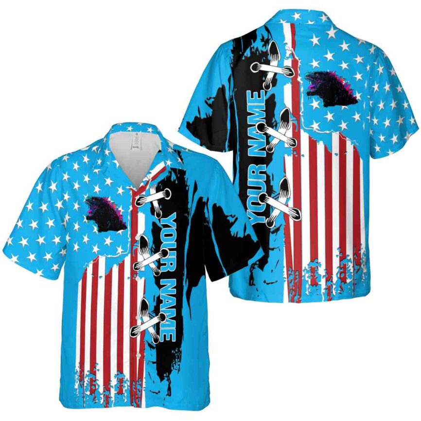 Custom Godzilla Flag Stitches Hawaiian Shirt Premium grade