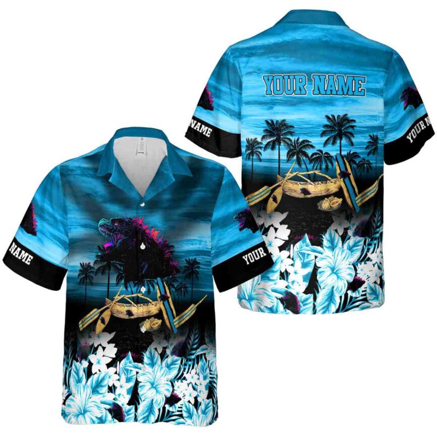 Custom Godzilla Sunset Beach Canoe Hawaiian Shirt Premium grade