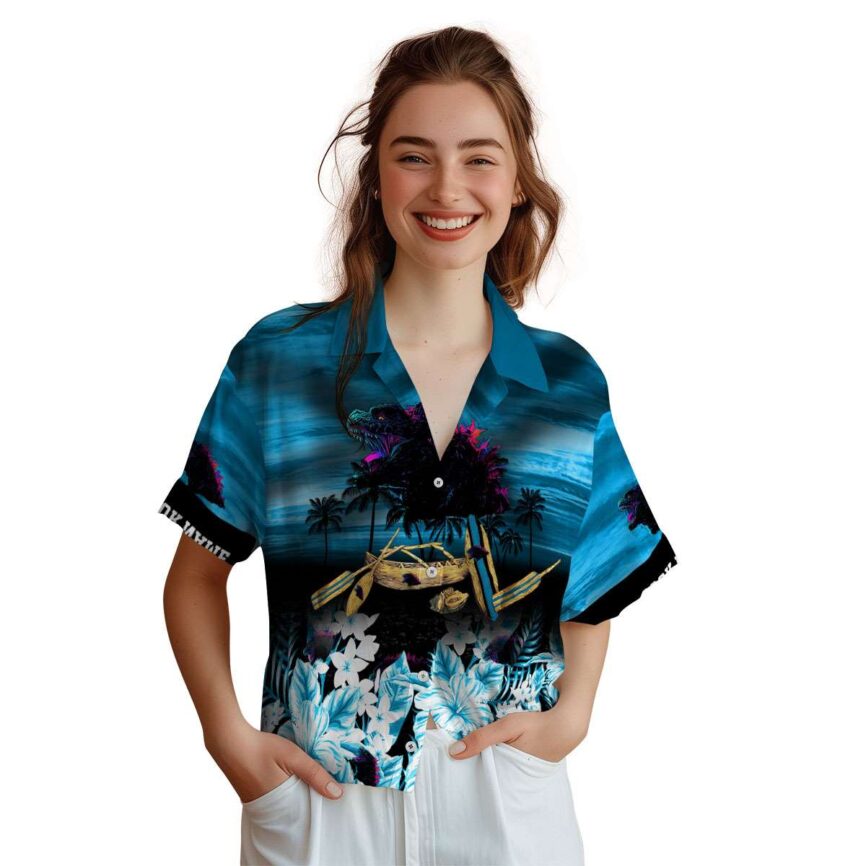 Custom Godzilla Sunset Beach Canoe Hawaiian Shirt Top rated