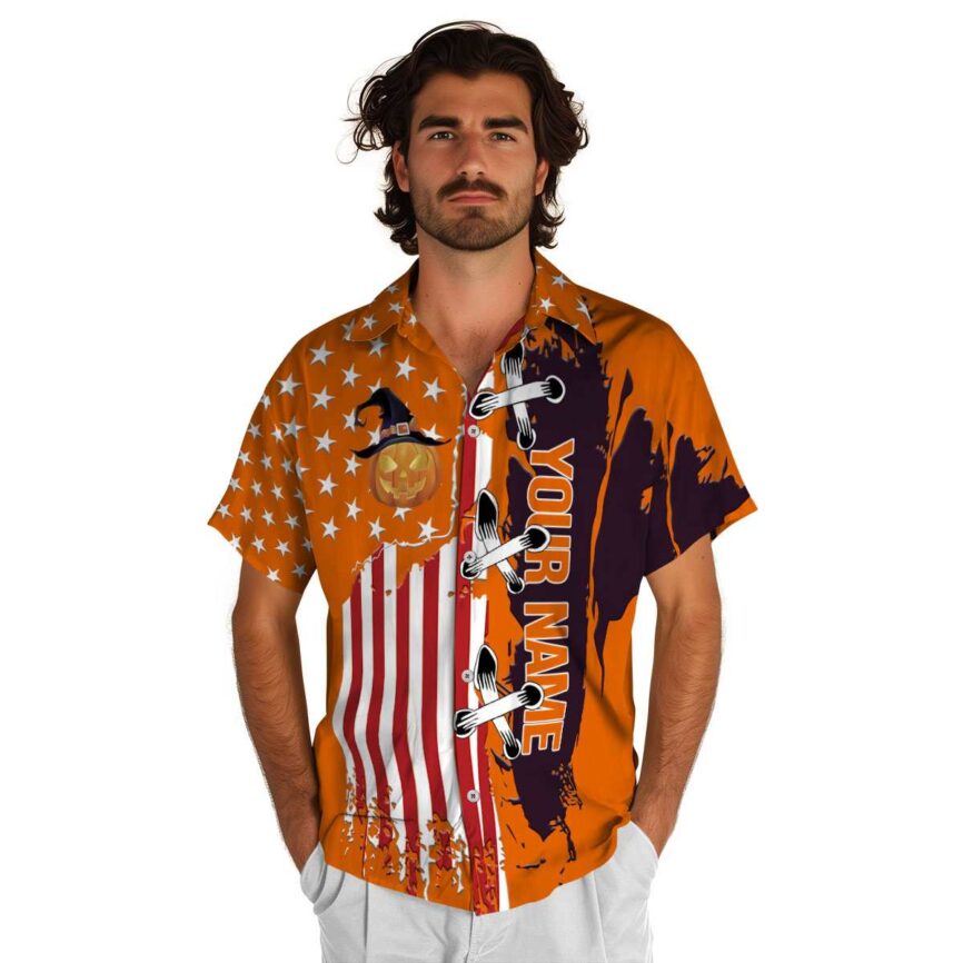 Custom Halloween Flag Stitches Hawaiian Shirt New Arrival