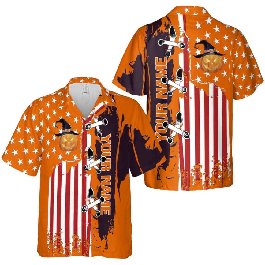 Custom Halloween Flag Stitches Hawaiian Shirt Premium grade