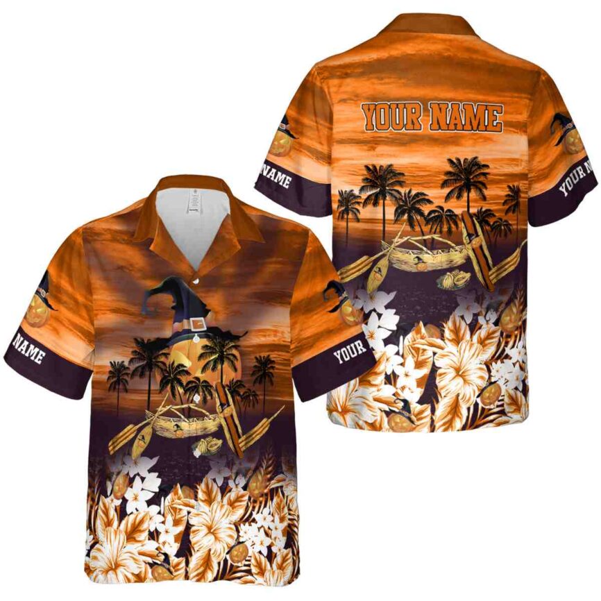 Custom Halloween Sunset Beach Canoe Hawaiian Shirt Premium grade