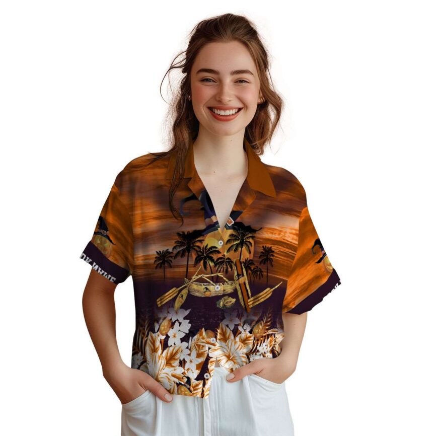 Custom Halloween Sunset Beach Canoe Hawaiian Shirt Top rated