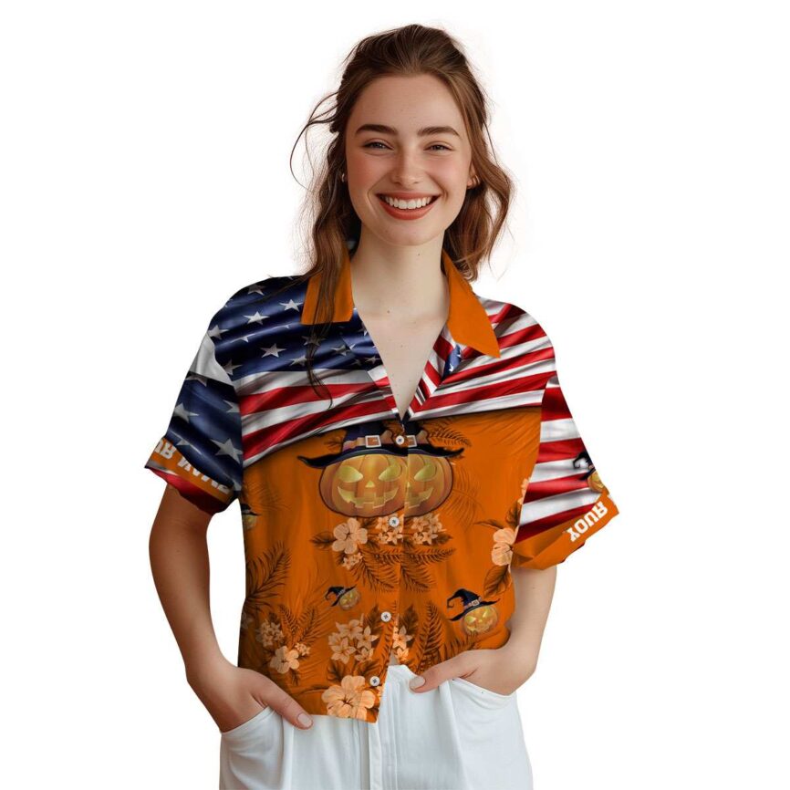 Custom Halloween US Flag Themed Hawaiian Shirt Top rated