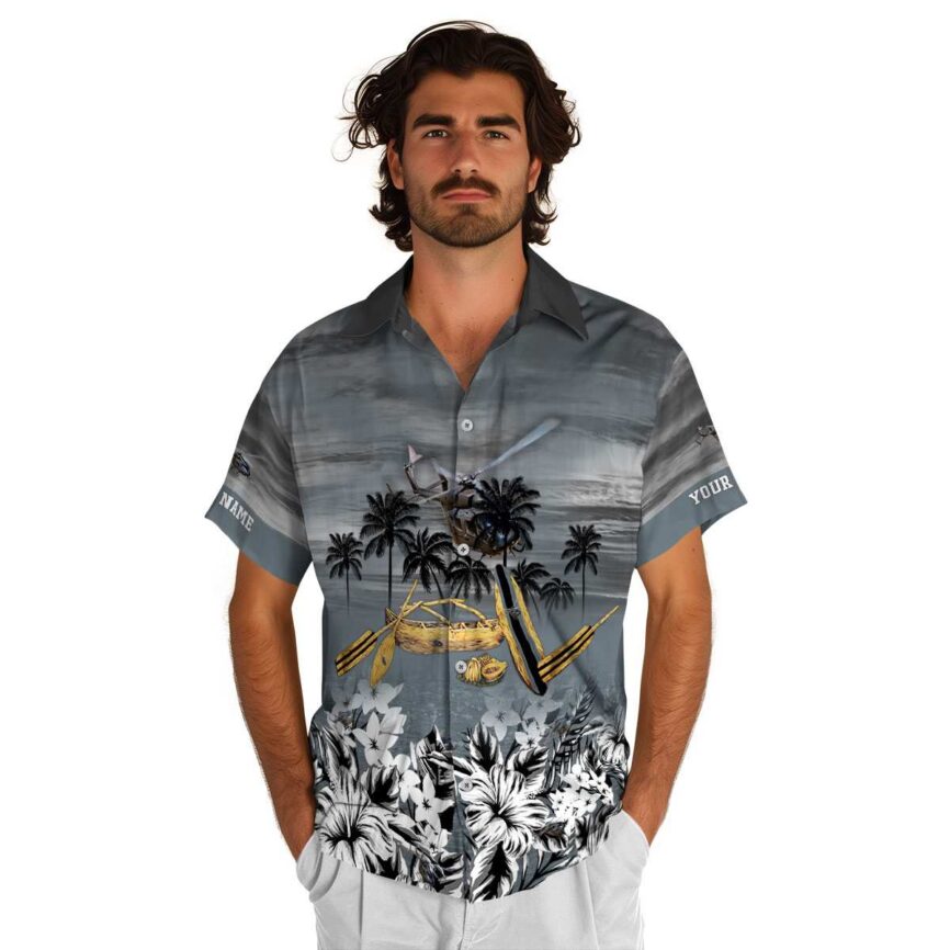 Custom Helicopter Sunset Beach Canoe Hawaiian Shirt New Arrival