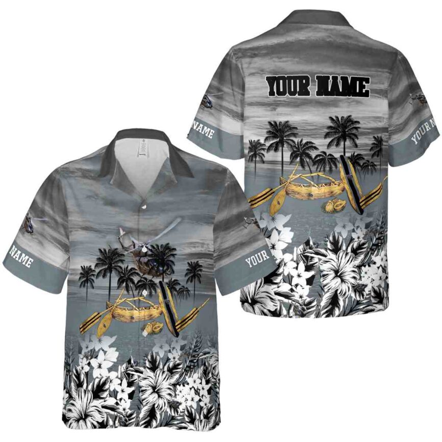 Custom Helicopter Sunset Beach Canoe Hawaiian Shirt Premium grade