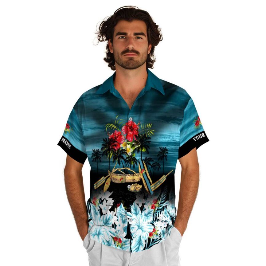 Custom Hibiscus Sunset Beach Canoe Hawaiian Shirt New Arrival