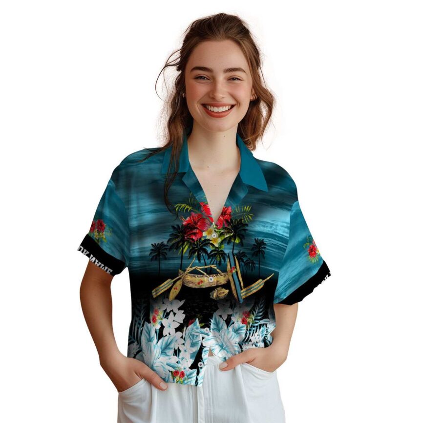 Custom Hibiscus Sunset Beach Canoe Hawaiian Shirt Top rated