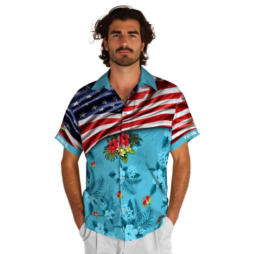 Custom Hibiscus US Flag Themed Hawaiian Shirt New Arrival