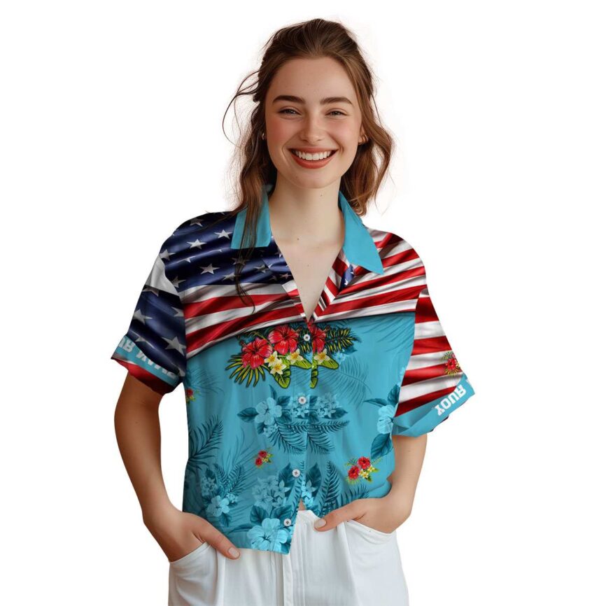 Custom Hibiscus US Flag Themed Hawaiian Shirt Top rated