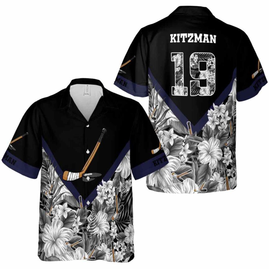 Custom Hockey Bold Floral Number Hawaiian Shirt Premium grade