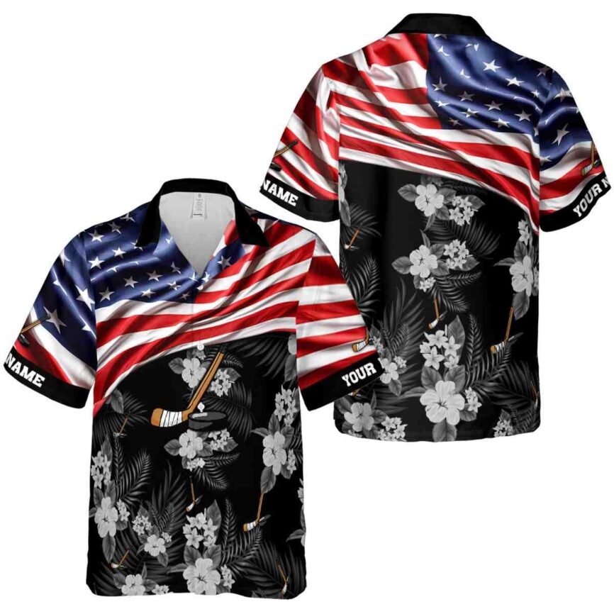 Custom Hockey US Flag Themed Hawaiian Shirt Premium grade