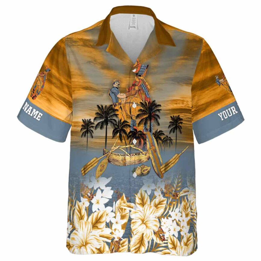 Custom Ironworker Sunset Beach Canoe Hawaiian Shirt Fashion forward