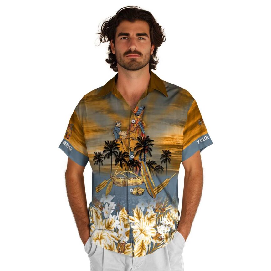 Custom Ironworker Sunset Beach Canoe Hawaiian Shirt New Arrival