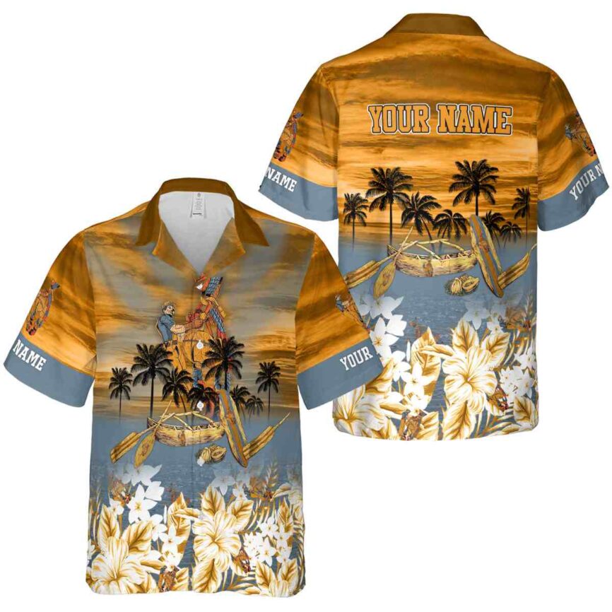 Custom Ironworker Sunset Beach Canoe Hawaiian Shirt Premium grade