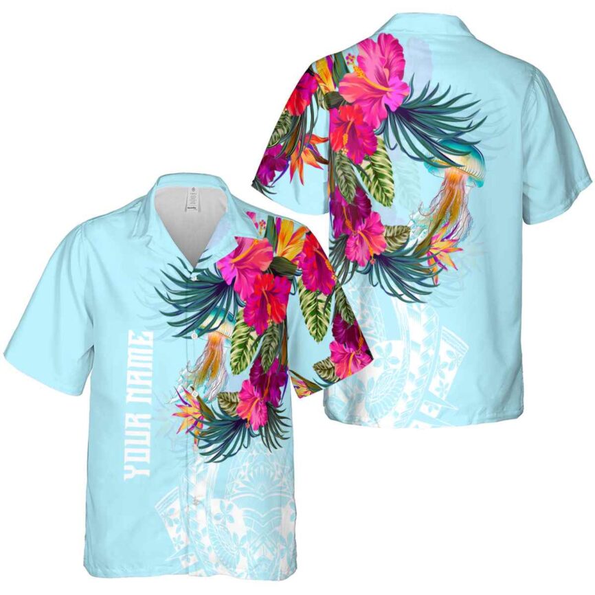 Custom Jellyfish Polynesian Flowers Hawaiian Shirt Premium grade