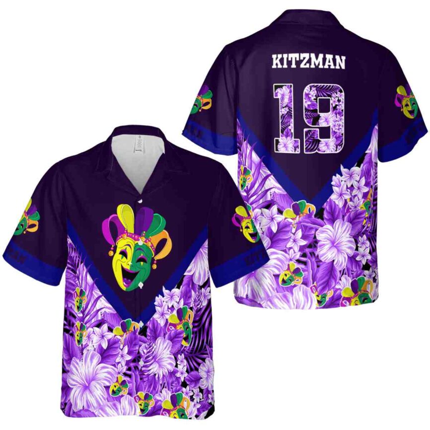 Custom Mardi Gras Bold Floral Number Hawaiian Shirt Premium grade