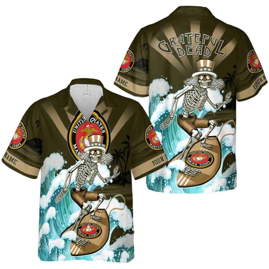 Custom Marine Corps Grateful Dead Motif Hawaiian Shirt Premium grade