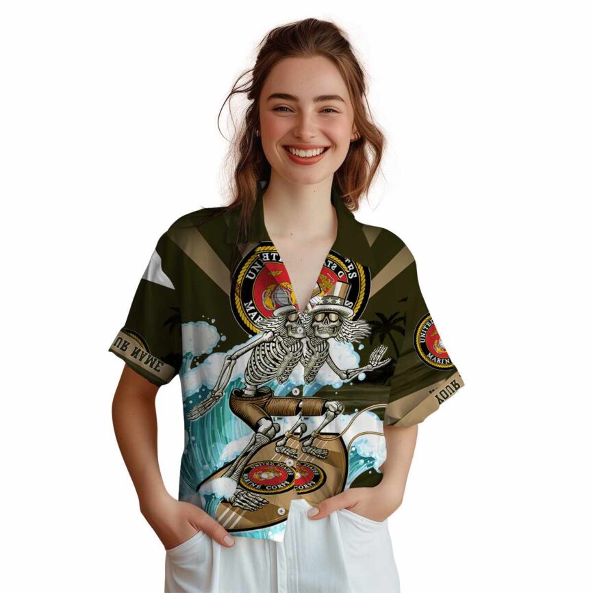 Custom Marine Corps Grateful Dead Motif Hawaiian Shirt Top rated