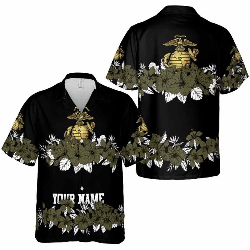 Custom Marine Corps Hibiscus Band Hawaiian Shirt Premium grade