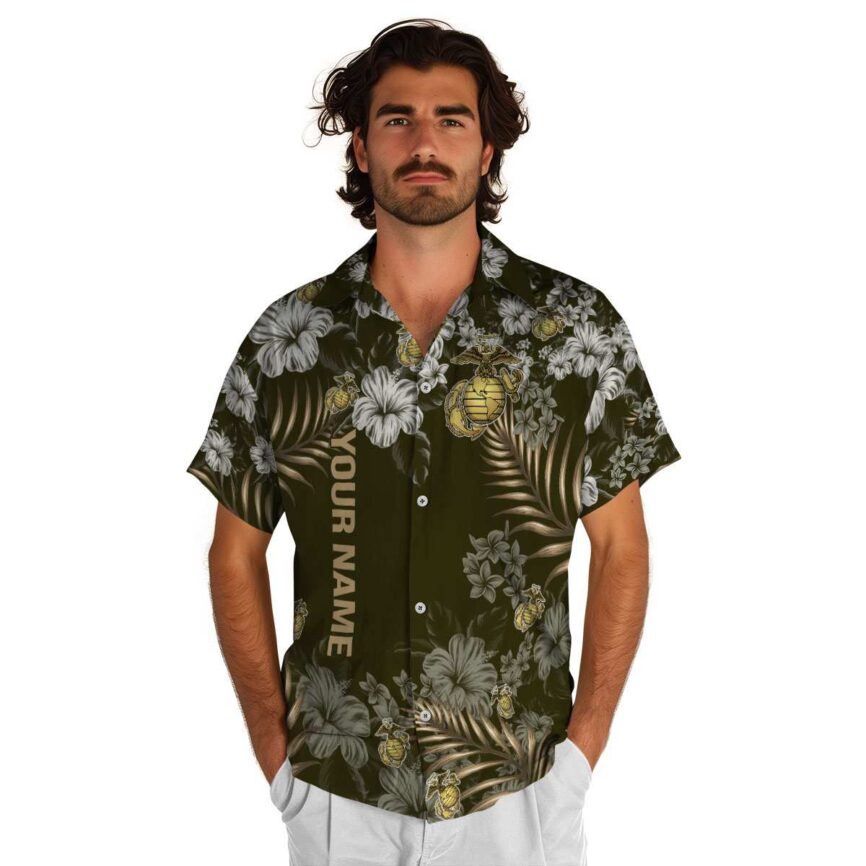 Custom Marine Corps Hibiscus Pattern Hawaiian Shirt New Arrival