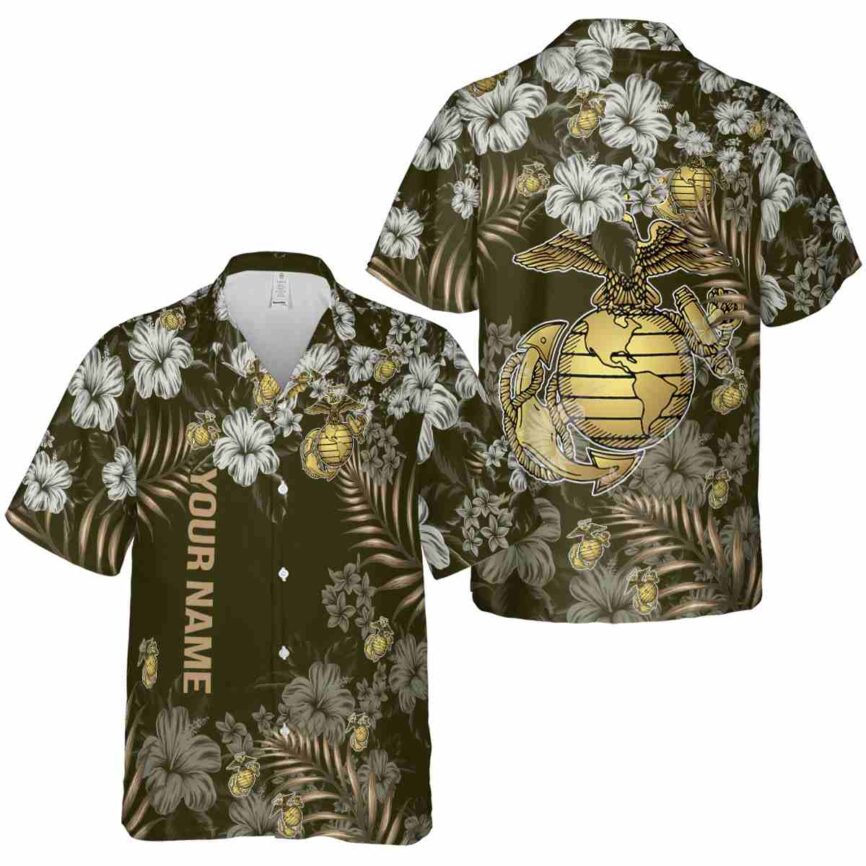 Custom Marine Corps Hibiscus Pattern Hawaiian Shirt Premium grade