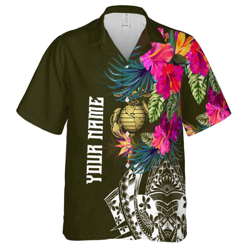 Custom Marine Corps Polynesian Flowers Hawaiian Shirt Fashion forward